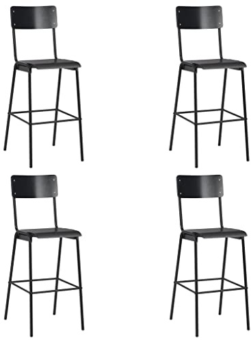 sephironlbb Bar Stools Pack of 4 Black Solid Plywood Powder Coated Steel Dining Room Counter Chair with Backrest and Footrest Stackable for Kitchen and Bar