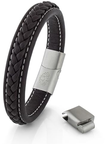 Akitsune Fides läderarmband | armsmycken kvinnor män rostfritt stål män armband, 20 centimeters, Läder