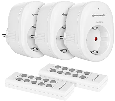 DEWENWILS Funksteckdosen mit Fernbedienung, Funksteckdosenset 2300W, 30M Reichweite Funksteckdosen für Feiertagsdeko, Programmierbar und Erweiterbar, 3er Steckdosen und 2er Fernbedienung, Weiß