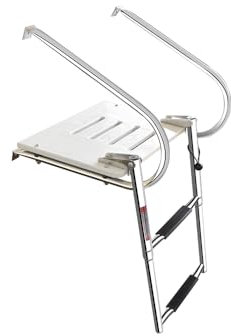 Mojiate 2-Step ABS Telescoping Boat Ladder | Stainless Steel Swim Platform with Handrails | 400lb Capacity | Collapsible for Pontoon, Dock & Yacht