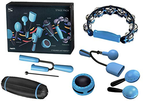 Halilit Hi-Lo Musical Instrument 7 Piece Stage Pack. Gift Set for Percussionists. For Adults & Children Tambourine Guiro Shaker Maracas Agogo & Vibra