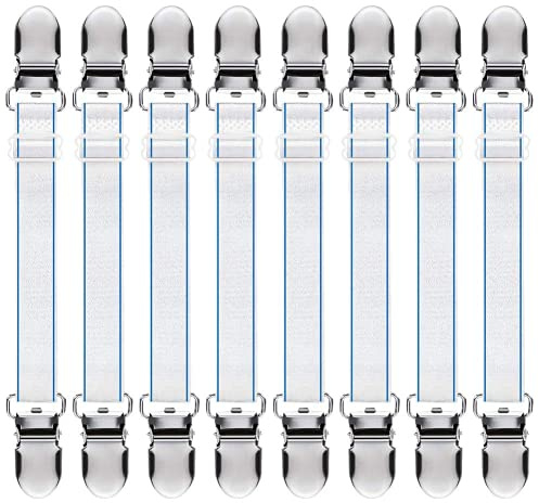QincLing 8 Stück Betttuchspanner, Bettlakenspanner Lakenspanner Verstellbar Bügeltischspanner Weiss Bügelbezugspanner mit Metallclips für Bettlaken, Matratze, Bügelbrett Oder Sofa