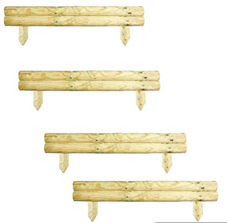 PaMeer 2 Rail Garden Edging Wood 14 Cm Log Roll Border Edging Mini Picket Fence For lawn edging flower bed edging Horizontal Log Edging Smart Border Fence Natural (4)