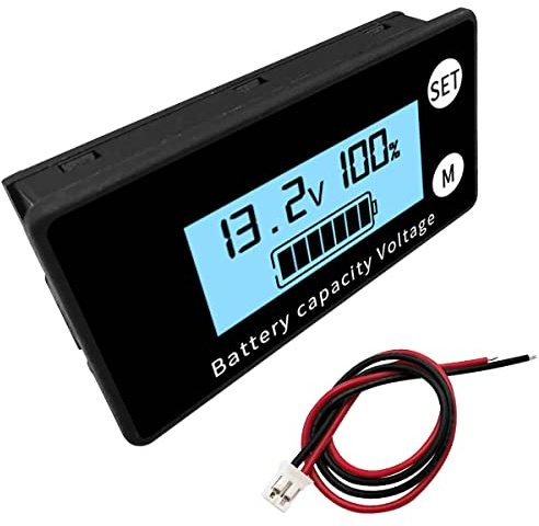 Tiardey Battery Capacity Indicator 8-100V Programmable Battery Level Voltage Temperature Meter Gauge LCD Display Percentage Indicator Tester - Blue