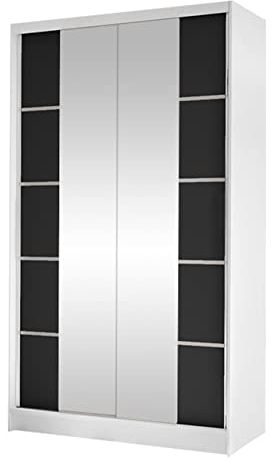 Mirjan24 Kleiderschrank Camtalo V mit 2 Spiegel, Schwebetürenschrank, Garderobenschrank mit Kleiderstange und Einlegeboden, Schlafzimmerschrank (weiß/schwarz)