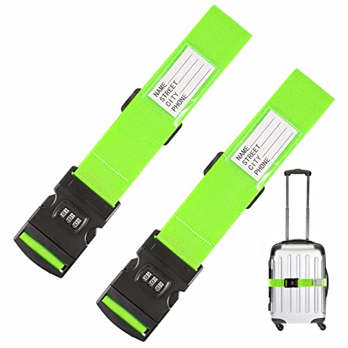 2 Stück Koffergurt, Kofferband Gurt 5 * 200cm Verstellbar Gepäckgurte kofferbänder Koffergurt mit Zahlenschloss für Koffer Gepäck Reisetasche(Grün)