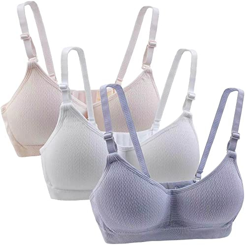 Yintry Sport-bh i bomull för tonårstjejer med justerbar avtagbar rem utan bygel 3-pack, Färg 2, 75A