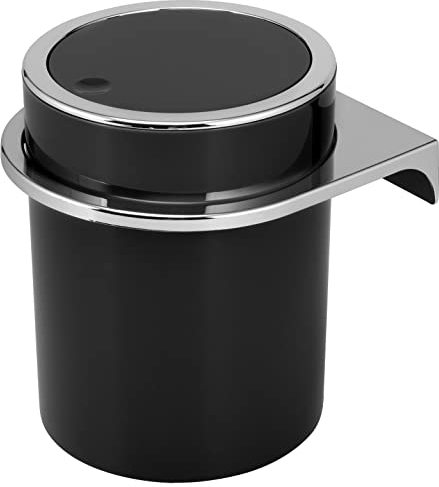 bremermann poubelle cosmétique ronde SAVONA avec couvercle basculant et patins EVA anti-rayures, avec support mural pour collage ou perçage, en plastique, capacité de 5,5 litres (noir)