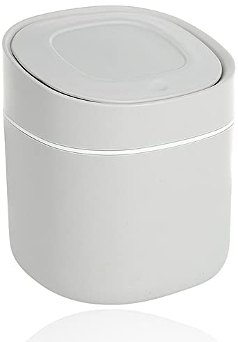 sinzau Table Trash Can, 5.9×5.3 in Desk Bin with Lid, Mini Cosmetic Bin, for Bathroom, Kitchen, Office, Portable Lid Removable Grey