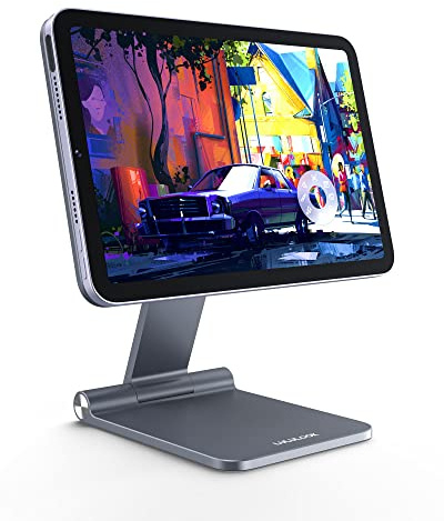 LULULOOK Magnetisch iPad Mini 7 Ständer, Faltbarer Verstellbarer Tragbarer iPad Mini Halterung, 360° Drehbarer Aluminium Tablet Halter für Apple iPad mini (A17 Pro) 2024, iPad Mini 6 (8.3 2021), Grau