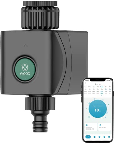 Woox Bewässerungscomputer WiFi 2,4 GHz, Intelligenter Garten Bewässerungsuhr mit App/Sprachsteuerung, Automatische Gartenbewässerung Wasser Zeitschaltuhr für Garten/Rasen/Hof Schwarz