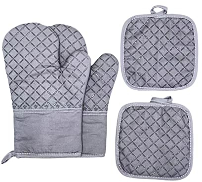 DOTBUY-SHOP Ofenhandschuhe Grillhandschuhe Anti-Rutsch Hitzebeständige Silikonhandschuhe Backofen Handschuhe Silikonisolierte Handschuhe zum Backen, Grillen, Kochen, BBQ (4pcs,Grau)