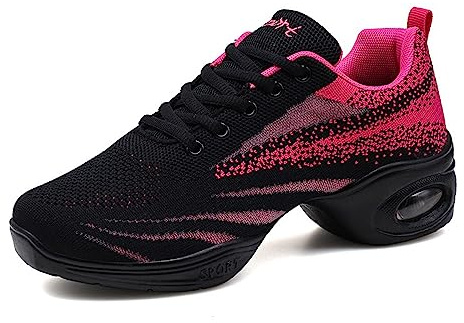 ELIOGN Chaussures de Sport Jazz pour Femmes Chaussures d'entraînement à la Danse de Marche Sportive de Zumba Sneakers Fitness Femme avec Lacets Confortable de Coussin d'air Rose noir-39