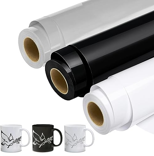 Fasood Selbstklebende Vinylfolie Plotter | 3 Stück Set - 30,5cm x 305cm | Permanentes Plotterfolie Selbstklebend, Selbstklebende Folie Vinyl für Bastelprojekte & Scrapbooking (Schwarz & Grau & Beige)