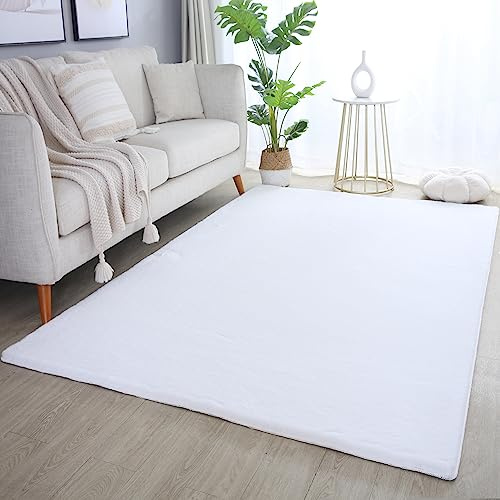 HomebyHome Hochflor Teppich 240x340 cm Weiss Shaggy Modern Flauschig Weich Fellteppich Kunstfell Einfarbig Groß für Wohnzimmer Schlafzimmer Esszimmer