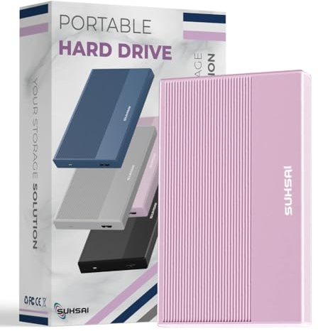 SUHSAI Disco Duro Externo de 1 TB Copia de Seguridad de Datos HDD - Expansión de Memoria de 2,5 Disco Duro portátil USB 3.0 Compatible con Mac, Escritorio, PC, PS4, PS5, (Rosa)