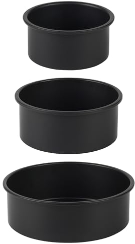 Salter BW12551EU7 Set di latta per torte - 3 vaschette tonde antiaderenti, cassaforte per forno fino a 220 °C, stampi per torte, lati dritti profondi, 16/21 cm, matrimonio/torte di compleanno, nero