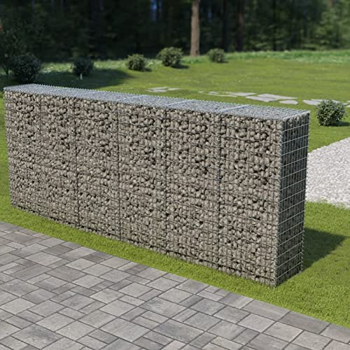 TANZEM Gabion Wall with Covers Galvanised Steel 300x50x150 cm,Gabion Wall Mesh Wire Stone Basket Galvanised Iron Stone Basket Outdoor Spiral Planter Retaining Wall
