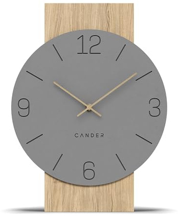 Cander Berlin MNU 2630 C Wanduhr lautlos 41 cm ohne Ticken Wohnzimmer Küche Holzfurnier Vintage grau Holzzeiger modern