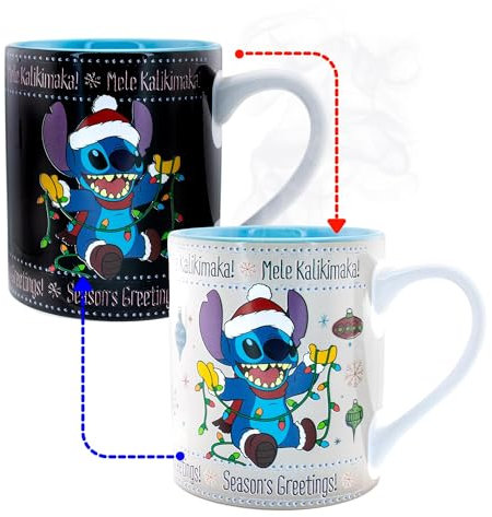Disney Lilo & Stitch Holiday Sweater - Taza de cerámica para revelar el calor, taza de café para té, espresso, cacao, capacidad para 14 onzas