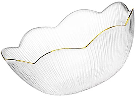 UNbit Ensaladera de vidrio con pétalos de flores, cuencos for servir con borde dorado, cuenco transparente for mezclar, platos de postre for pasta, bocadillos, helado, frutas, fideos de arroz Azucarer