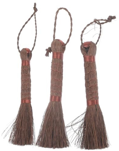 POPETPOP 3pcs Handheld Palm Broom Bonsai Brush for Flowerpot Planter Garden and Home Cleaning Palm Fiber Brush