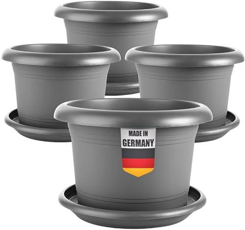 SUSTANIA Elegantes 4er-Set Pflanzkübel 50cm Rund - Blumentopf drauÃŸen 50cm Durchmesser mit Untersetzer, XXL Pflanzkübel mit optimaler Drainage, Anthrazit