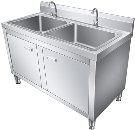 Evier à poser sous l'évier,Evier à eau profond,Evier commercial à poser,Evier extérieur à poser,Stockage de grande capacité avec table d'opération Evier en acier inoxydable(47in/120cm,双)