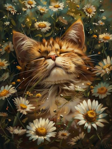 AMBATTERY Knüpfkissen Blumen Und Katzen Knüpfhaken-Teppich-Set，Teppiche，Kreuzstich-Set Für Anfänger Und Erwachsene，Werkzeugset Zur Teppichherstellung 31x63in
