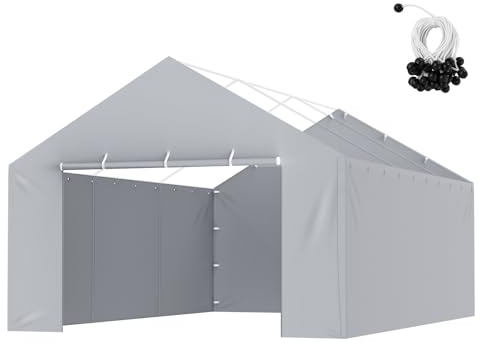 VEVOR Carport Replacement Canopy Cover Side Wall 13 x 20 ft, Garage Tent Shelter Tarp Heavy-Duty Waterproof & UV Protected, Easy Installation with Ball Bungees,Grey (Top and Frame Not Included)