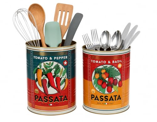 Rex London Passata Storage Tins Set of 2 - Vintage Kitchen Accessories, XL | storage tin, snack tin, can storage, vintage kitchen accessories, retro kitchen accessories, snack canister, retro can