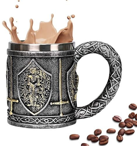 Générique Tasse de chope médiévale, tasse de chevalier médiéval, Tasses à café chopes, Tasse de chope polyvalente 450 ml en acier inoxydable pour une tasse de bière ou une tasse de café ou de thé