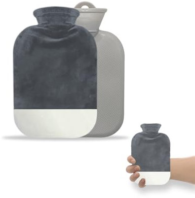 Miniatur Wärmflasche mit Bezug, Wärmflasche für Hals und Hand, Handfußwärmer, warm und Bequem, Waschbarer Flaschenbezug, Weicher Plüschbezug Abnehmbar (Dark Gray, 500ML)