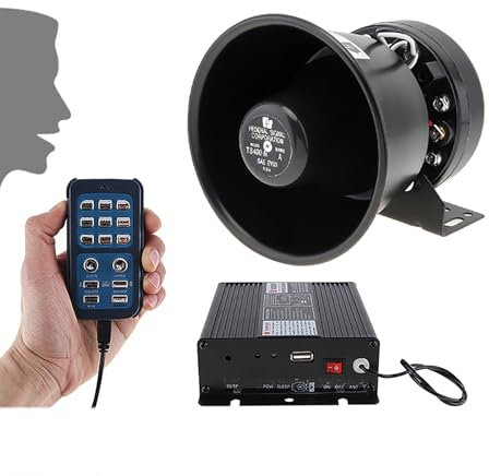 STMKB Auto-Megaphon, 200 W 18-Ton-Host-Lautsprecher-Autoalarm-Set, Mit Mikrofonfunktion, Kann EIN Blitzlicht Anschließen, Für Rettungs- Und Krankenwagen, Technische Operationen, Feuerwehrautos Usw.