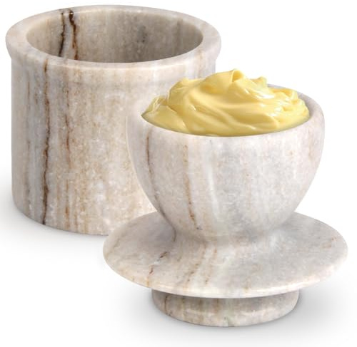 Butterdose Französische mit Deckel Marmor, Viva Jade | Wassergekühlt, Butterfass, Butterglocke, Streichfähiger Butterbehälter für Frische und Streichfähige Butter