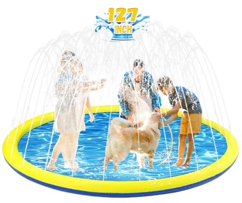 127 inch Extra Large Non-Slip Splash Pad Sprinkler for Kid and Dog, Kiddie Dog Pool, Toddler Outdoor Toys for Ages 3-12 Boys Girls, Summer Outdoor Water Kids Toys, Parent Games, Backyard, Lawn