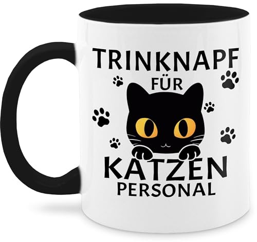 Tassen 325ml - Trinknapf für Katzenpersonal Tasse mit Spruch Katze lustig I Katzenliebhaber Geschenk für Katzenmamas Geschenke Katzenpapa Geschenk Cat Mom - 325 ml - Schwarz - teetasse katzenmotiv