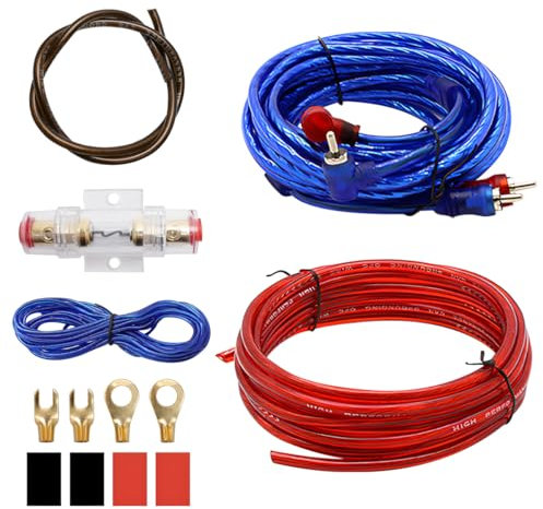 Vexran Set di cavi per subwoofer da 10 GA, Set di cavi per Amplificatore per auto, Set di cavi per amplificatore da 1500 W, Cavo per Amplificatore da 4,5 M, Cavo per Subwoofer per auto