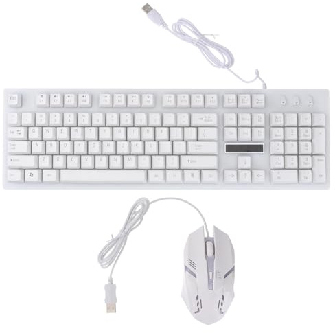Kit Clavier et Souris de Jeu Filaire USB Lumineux 104 Touches | Blanc, Plastique Résistant, Design sans Conflit, 1 Set Souris 4 Touches
