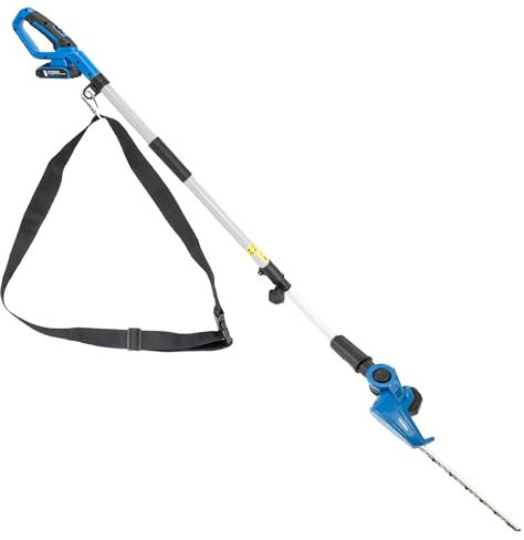 Hyundai 20 V Cordless Long-Reach Pole Hedge Trimmer – 450 mm Dual-Action Blade, 2.6 m Telescopic Pole (3.6 m Reach), 5-Position Pivot Head, Battery & Charger Included