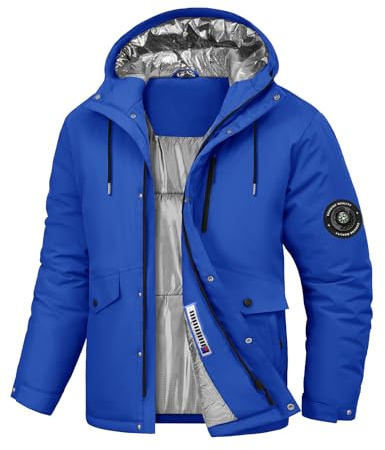 Voqeen Chaqueta de Esqui Invierno para Hombre Impermeables Cazadora Cálido Aire Libre Térmicos Chaquetas Deportiva con Capucha Desmontable Abrigo de Montaña Antiviento