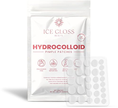 ICE GLOSS Pimple Patches for Acne – 30 Hydrocolloid Spot Dots (4 Sizes) with Tea Tree Oil & Salicylic Acid, Fast Healing in 6–10 Hours, Invisible, Waterproof, Vegan & Dermatologist Tested