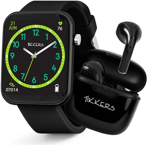 Tikkers Smart Series 13 TKS13-0032-SET Ensemble montre intelligente et écouteurs avec bracelet en silicone Noir