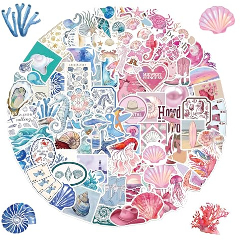100 Waterproof Stickers, Summer Aesthetic Cute Stickers for Adults, Preppy Beach-Themed Decals for Laptops, Water Bottles, Scrapbooking