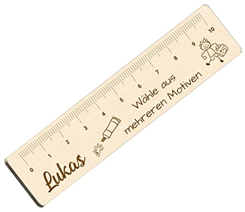 Personalisiertes Holz-Lineal – Geschenk zur Einschulung für Kinder – Gravur mit Namen – Schultüte Geschenkidee – Schule & Schreibtisch – 10 cm