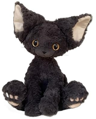 Süßes Devon Rex Graue Katzen Plüschtier - Schwarze Katzenpuppe, Kuscheltoy für Kinder und Erwachsene, Ideal als Geburtstags