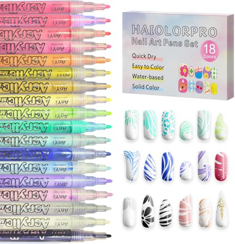 Nail Art Pens Set, 18 Colour Nail Drawing Pens, Water-Based Nail Doodle Pens for DIY Nail Design, Drawing on Nails, Paper, Phone Cases and Bottles, Creative Gift for Nail Art Lovers