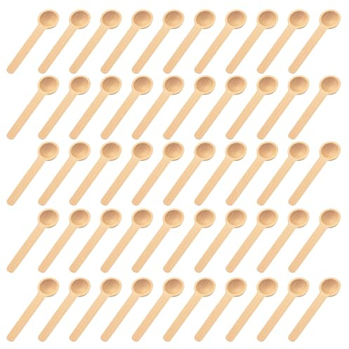 50 Stück Holzlöffel Klein, Mini Löffel, Kleine Holzlöffel für Gewürzgläser, Eisportionierer,Kaffeelöffel,Marmeladenlöffel Umweltschutz Holzlöffels für Salz, Zucker, Pfeffer, Kaffee (6.8cm)