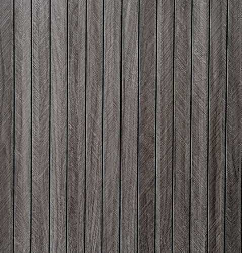 Wood Wall Panels,40 x 300 cm Dark Gray Self Adhesive Wood Grain Slat 3D Wall Panel Soundproof Wall Panel Vinyl Roll Self Adhesive Foam Wooden Slat Wallpaper for TV Background Bedroom Living Room