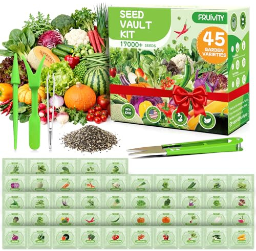 Fruivity 45 Vegetable Seeds Variety Pack - 17,000+ Non-GMO Heirloom for Planting Indoor & Outdoor Garden - Seed Vault Kit with Tomato, Cabbage, Spinach, Cucumber, Lettuce - Friend Gift
